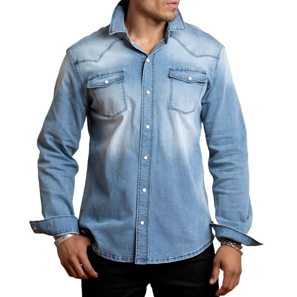 Canyon Of Heroes Men's Big Sky Stretch Light Blue Snap Shirt WS23000 XL